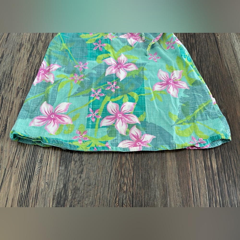Vtg Disney Store Minnie Mouse Tropical Hawaiian Cotton Dress 4T Green Pink Y2K - Picture 7 of 11
